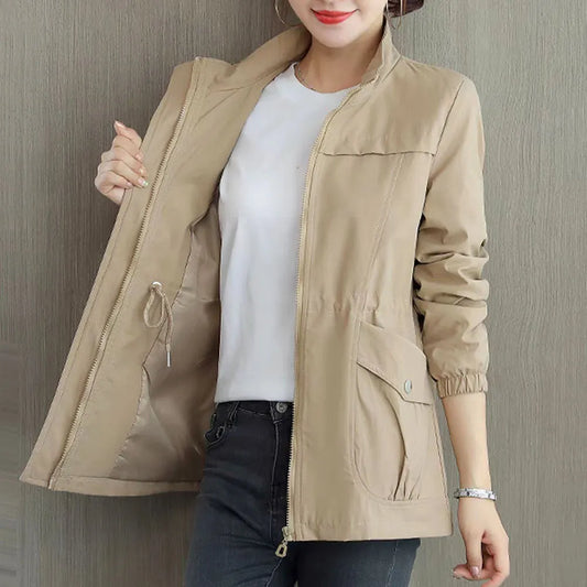 HI-FASHION Women Double Layer Stand-Up Collar Ladies Jacket